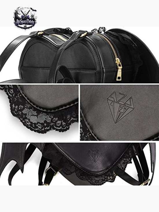 Gothic Bat Heart Wings Backpack PU Leather Lace Daypack Travel Bag main image 5